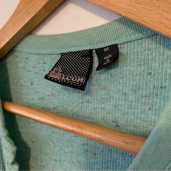 Volcom Cardigan Mint Green Confetti Heathered Bow Button Diagonal Women Sz S - Picture 3 of 7